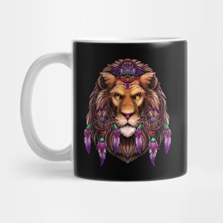 Lion Head Dreamcatcher Colorful Illustration Mug